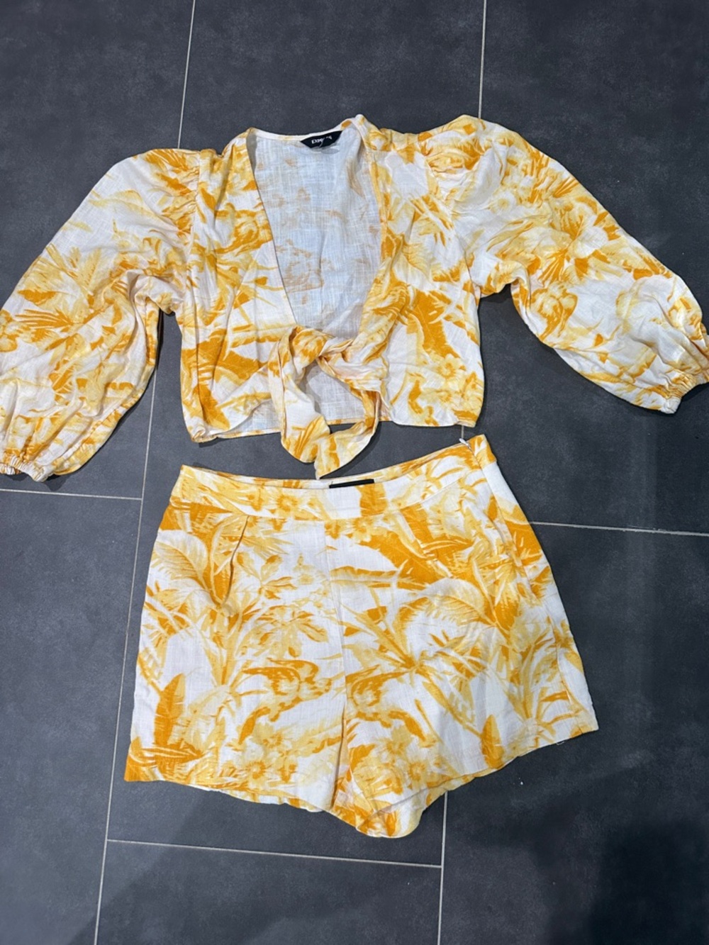 Yellow Floral Tie-Front Two-Piece Set